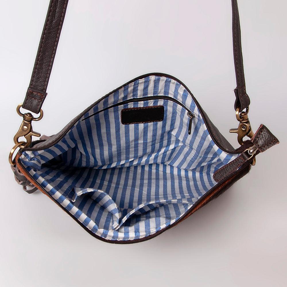 OHLAY Hand-Tooled Hair-On Genuine Leather Hobo Bag