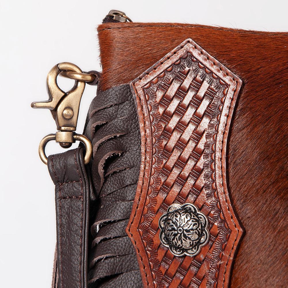 OHLAY Hand-Tooled Hair-On Genuine Leather Hobo Bag