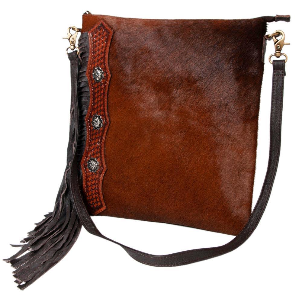 OHLAY Hand-Tooled Hair-On Genuine Leather Hobo Bag