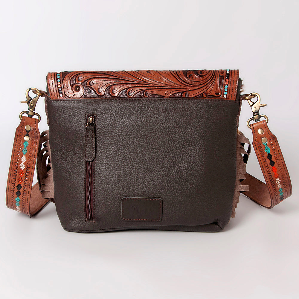 Crossbody Hand Tooled Saddle Leather with Cowhide Ladies Bag