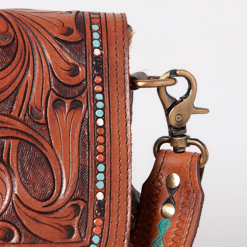 Crossbody Hand Tooled Saddle Leather with Cowhide Ladies Bag