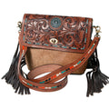 Crossbody Hand Tooled Saddle Leather with Cowhide Ladies Bag
