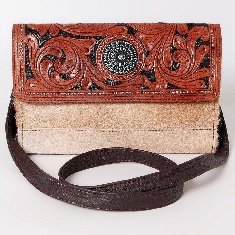 OHLAY Hand-Tooled Hair-On Leather Clutch