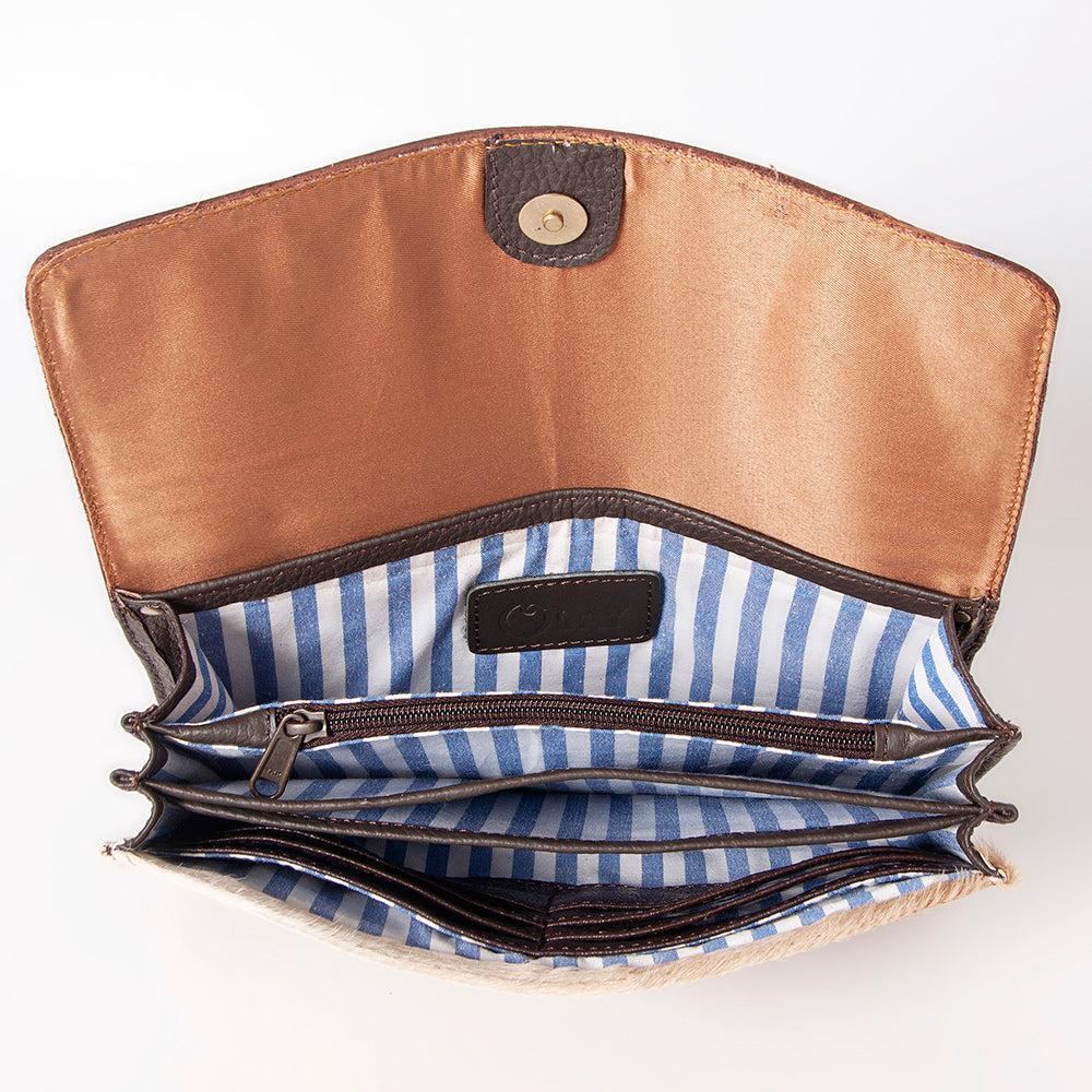 OHLAY Hand-Tooled Hair-On Leather Clutch