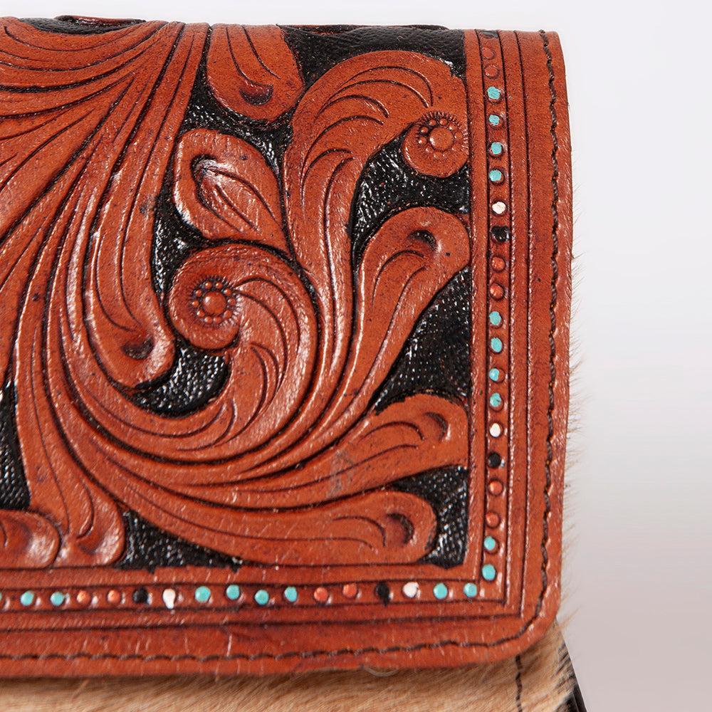 OHLAY Hand-Tooled Hair-On Leather Clutch