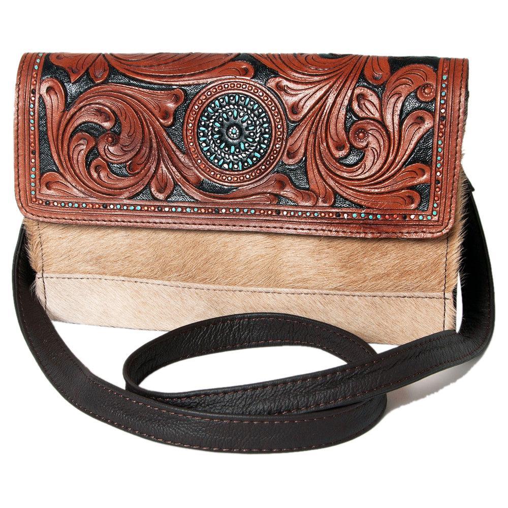 OHLAY Hand-Tooled Hair-On Leather Clutch