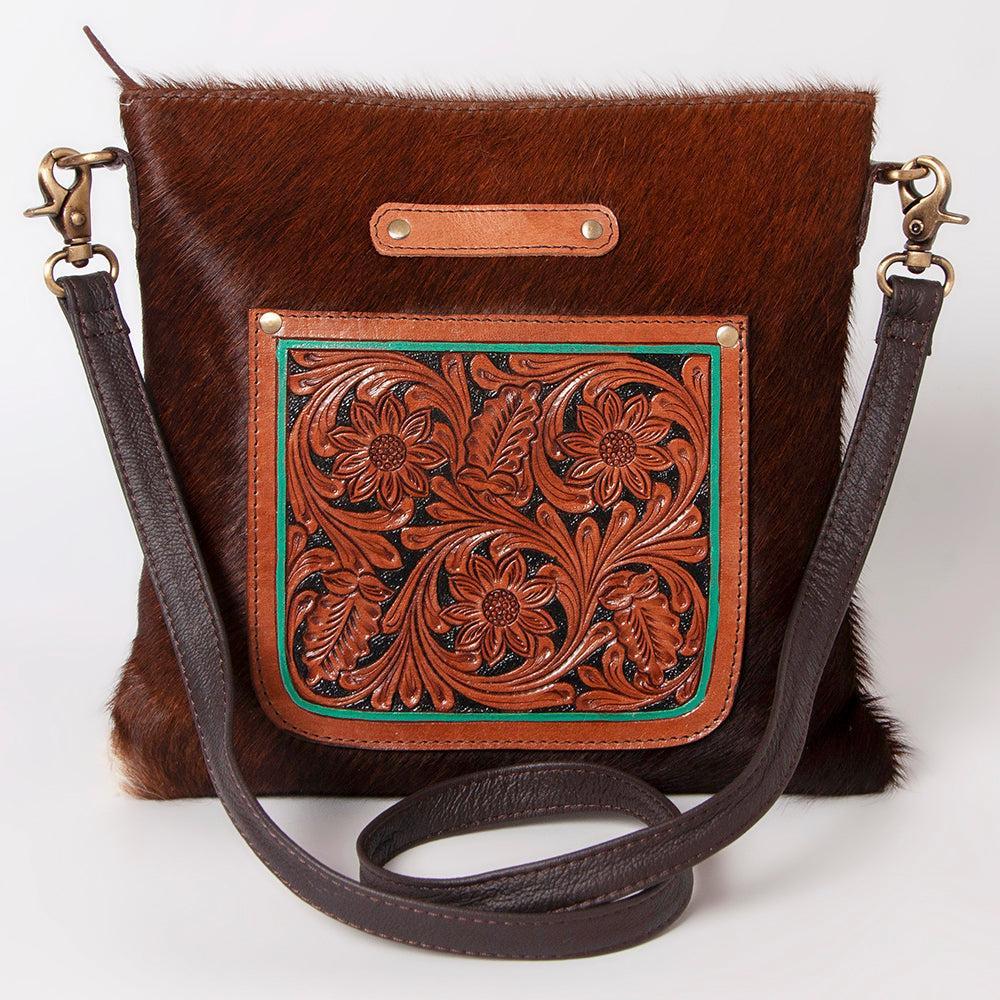 OHLAY Hand-Tooled Hair-On Leather Crossbody Bag
