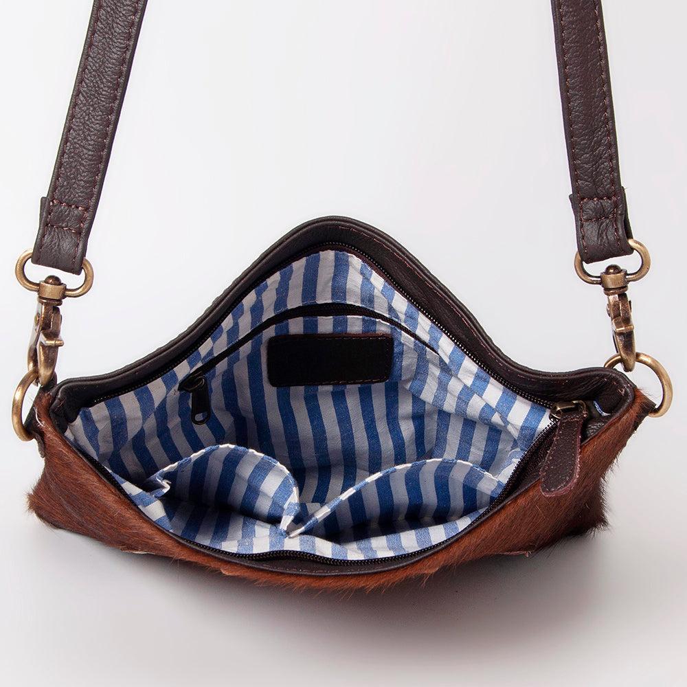 OHLAY Hand-Tooled Hair-On Leather Crossbody Bag