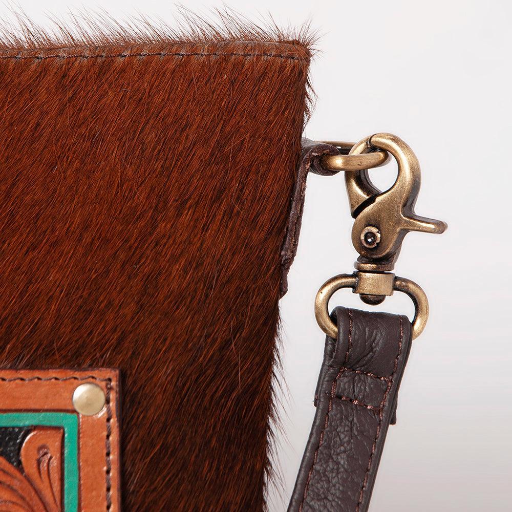 OHLAY Hand-Tooled Hair-On Leather Crossbody Bag
