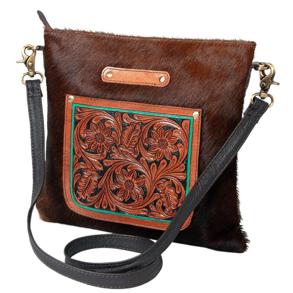OHLAY Hand-Tooled Hair-On Leather Crossbody Bag