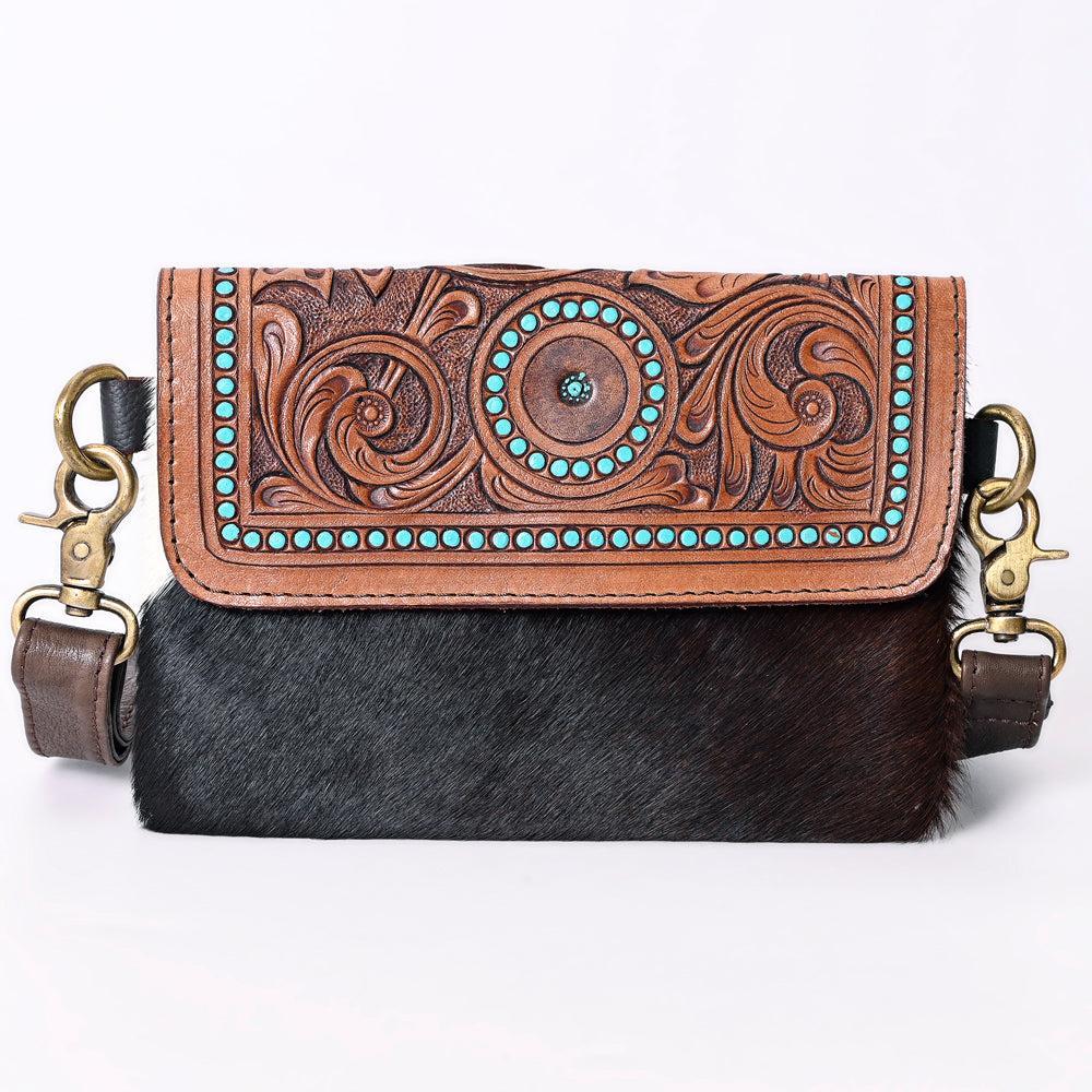 OHLAY Hand-Tooled Hair-On Leather Clutch