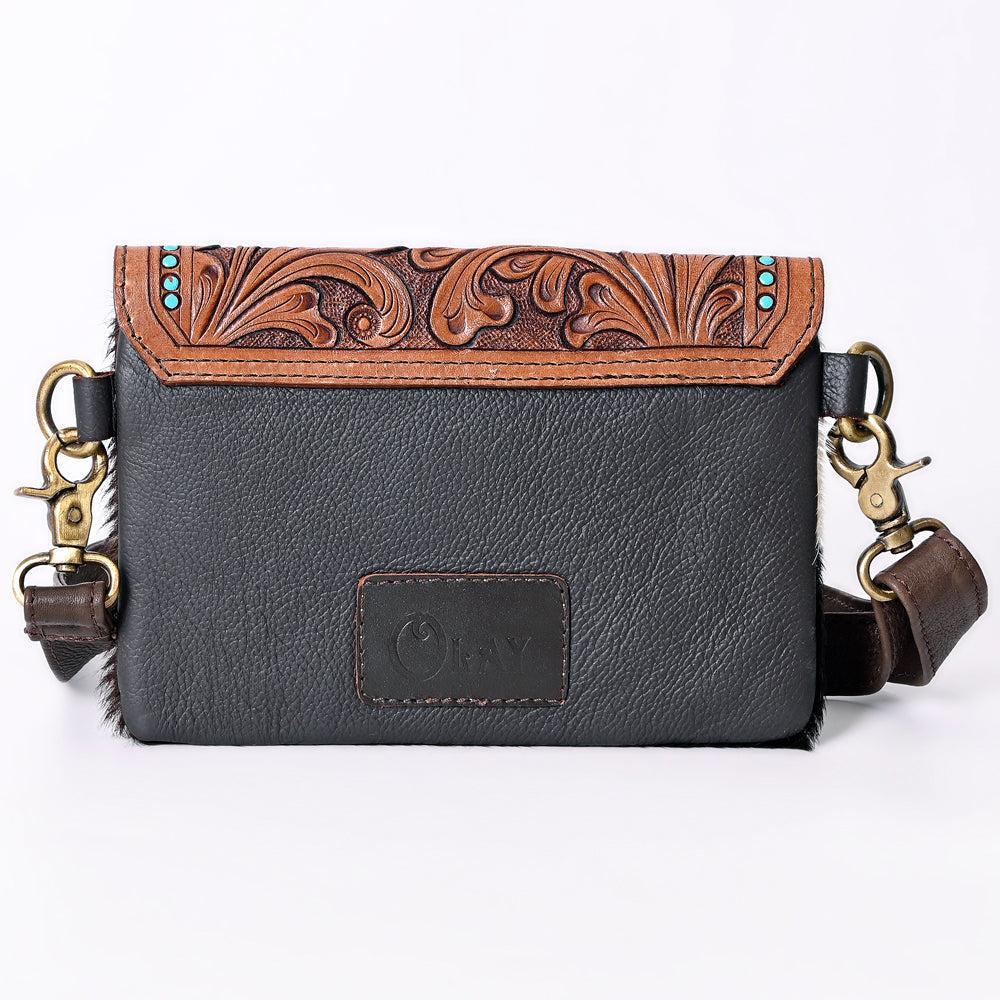 OHLAY Hand-Tooled Hair-On Leather Clutch