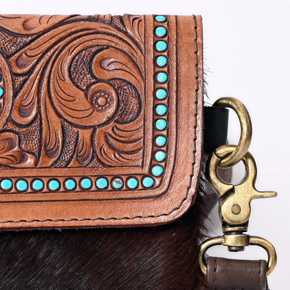 OHLAY Hand-Tooled Hair-On Leather Clutch