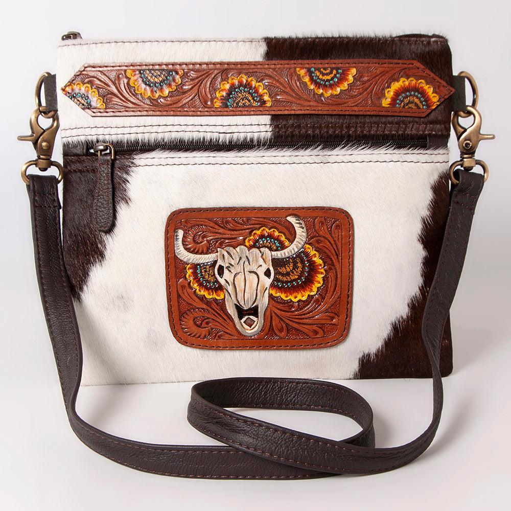OHLAY Hand-Tooled Hair-On Leather Clutch
