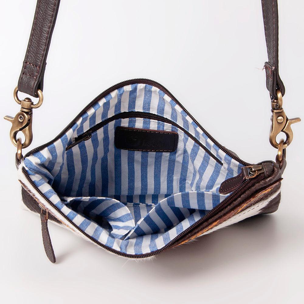 OHLAY Hand-Tooled Hair-On Leather Clutch