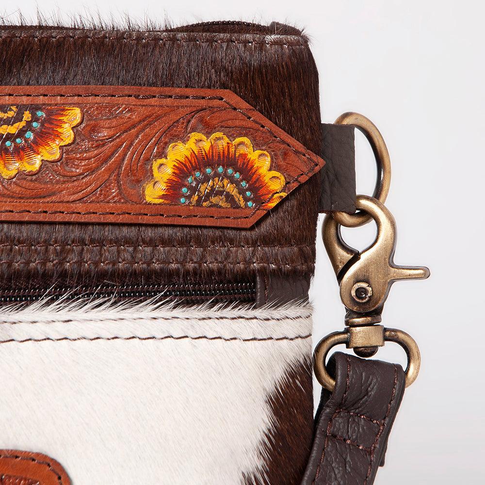 OHLAY Hand-Tooled Hair-On Leather Clutch