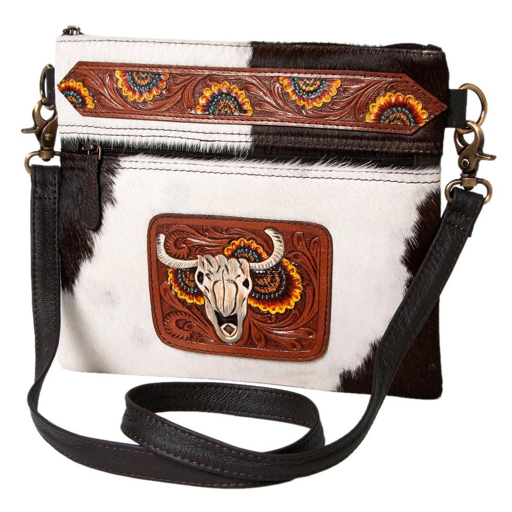 OHLAY Hand-Tooled Hair-On Leather Clutch
