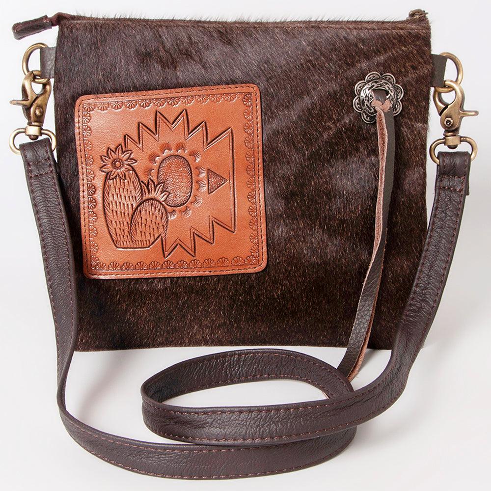 OHLAY Hand-Tooled Hair-On Leather Clutch