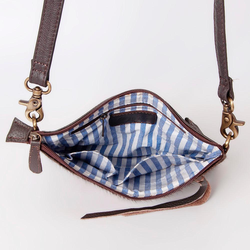 OHLAY Hand-Tooled Hair-On Leather Clutch