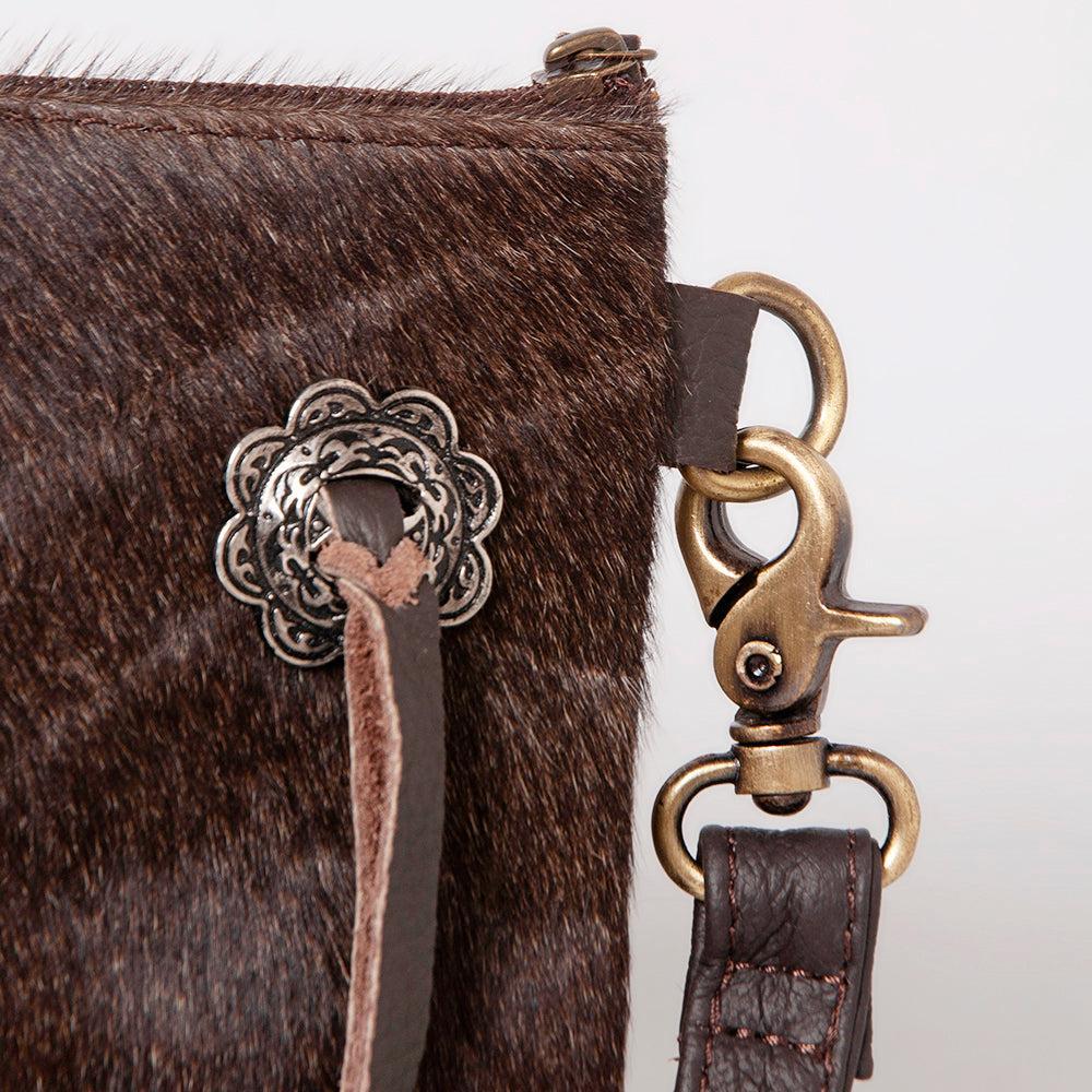 OHLAY Hand-Tooled Hair-On Leather Clutch