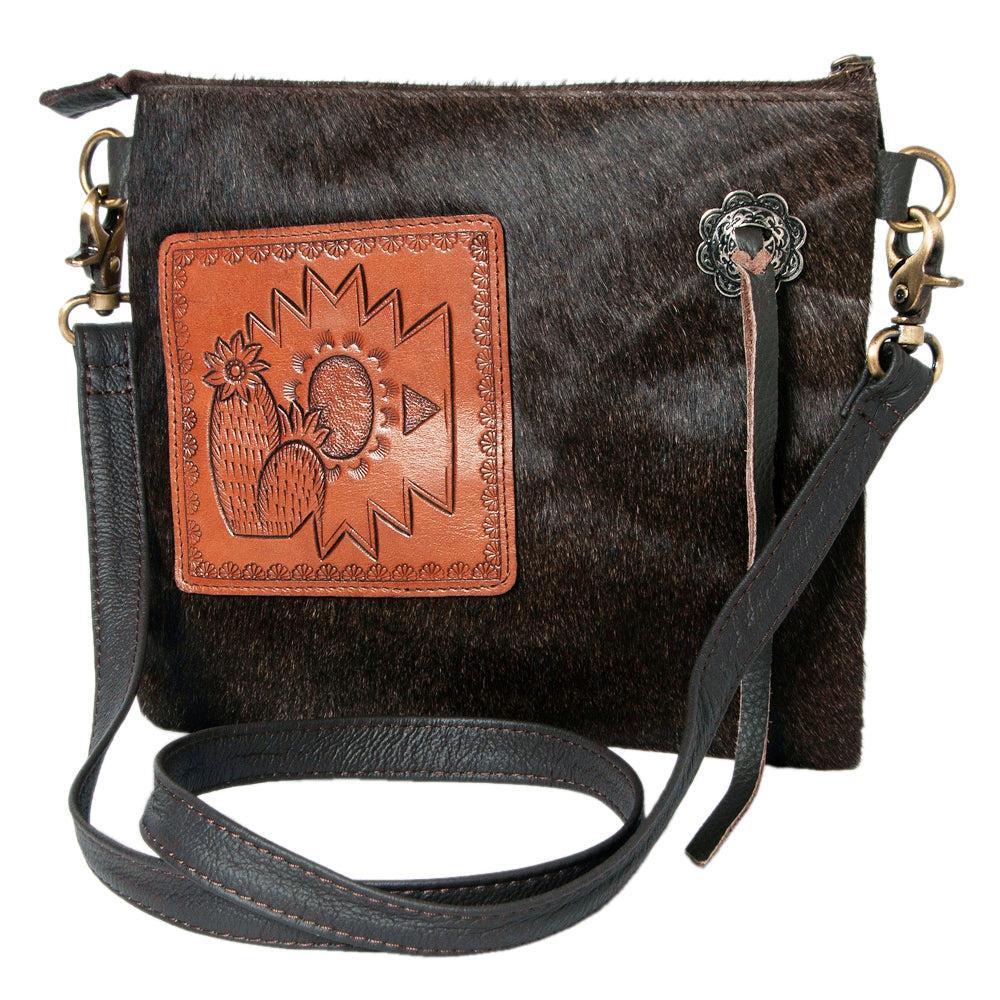 OHLAY Hand-Tooled Hair-On Leather Clutch