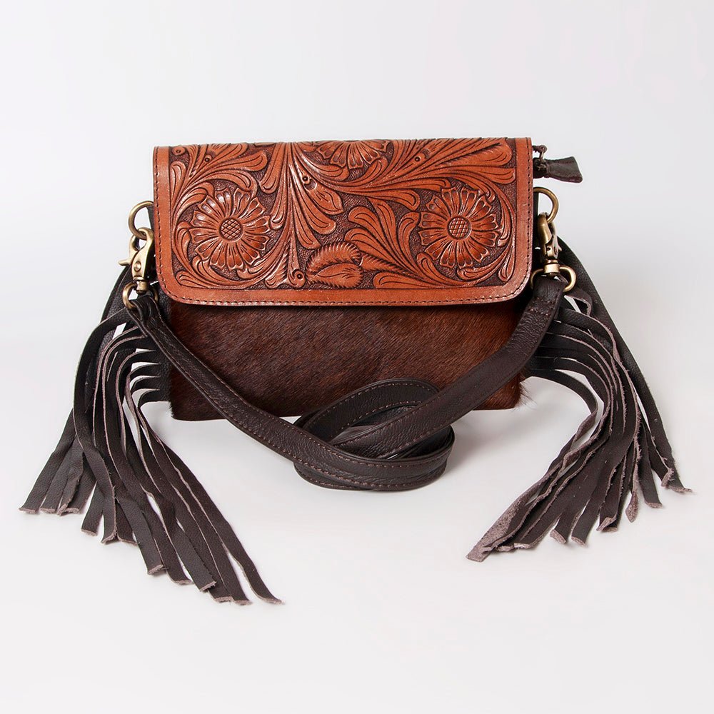 OHLAY Hand-Tooled Hair-On Leather Clutch