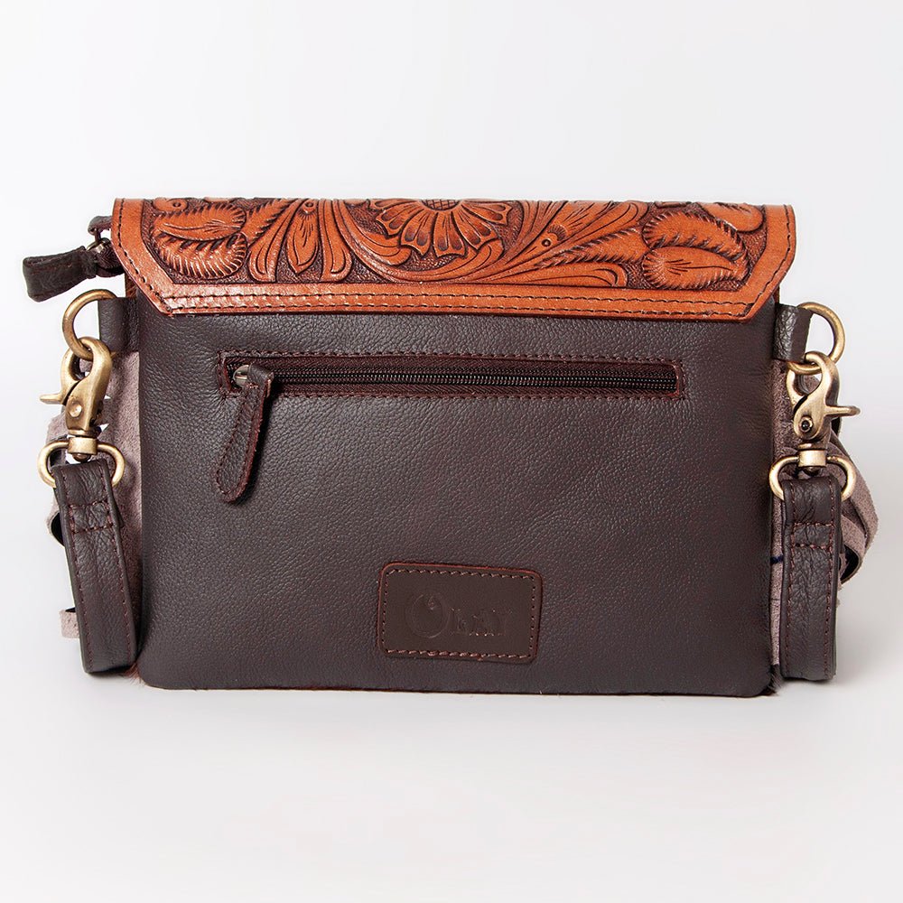 OHLAY Hand-Tooled Hair-On Leather Clutch