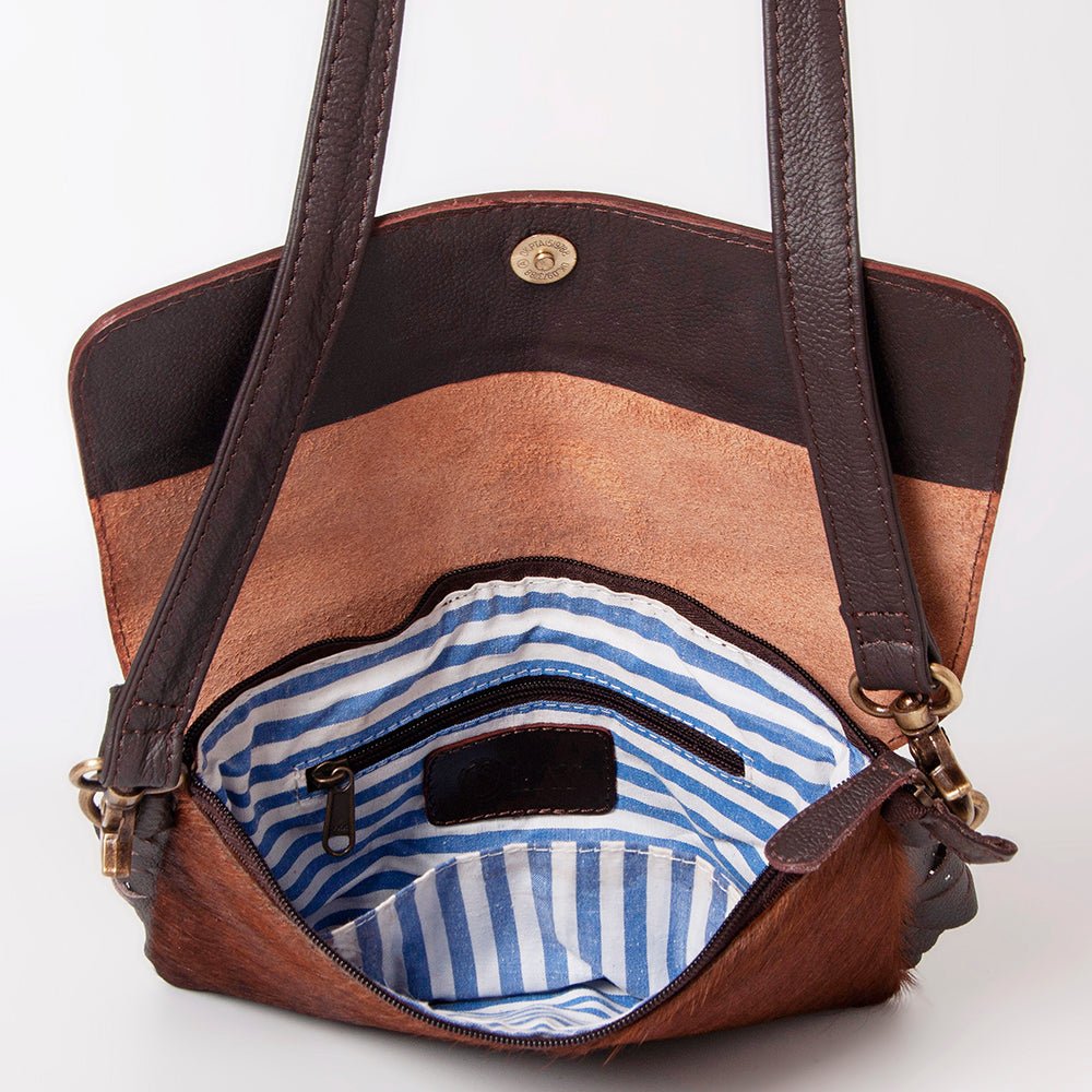 OHLAY Hand-Tooled Hair-On Leather Clutch