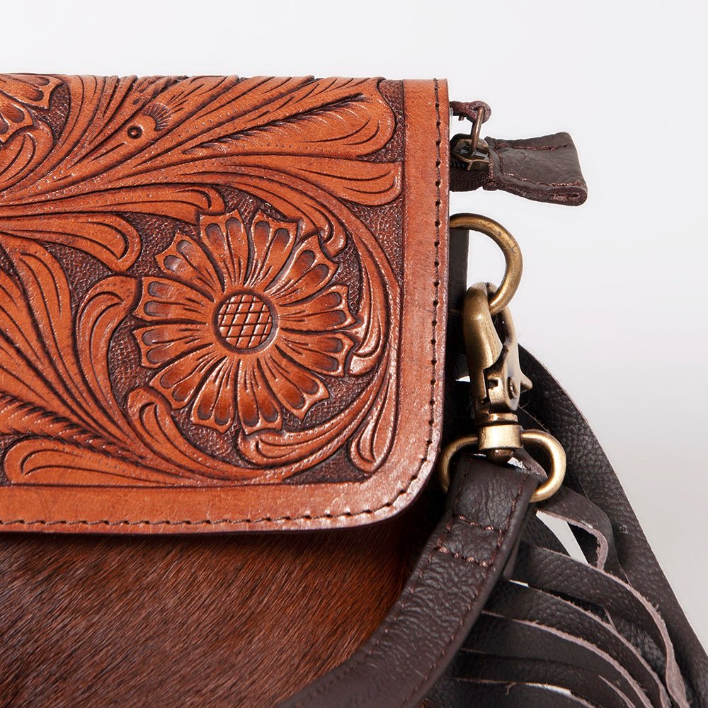 OHLAY Hand-Tooled Hair-On Leather Clutch