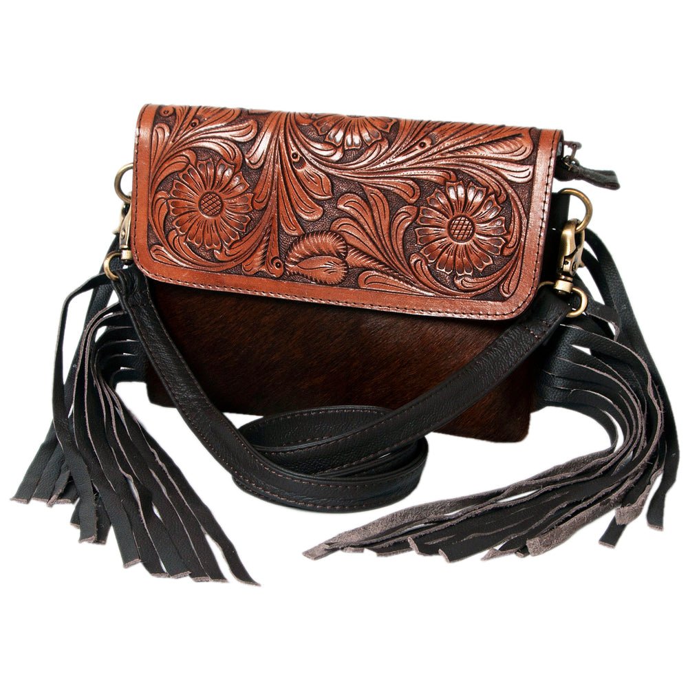 OHLAY Hand-Tooled Hair-On Leather Clutch