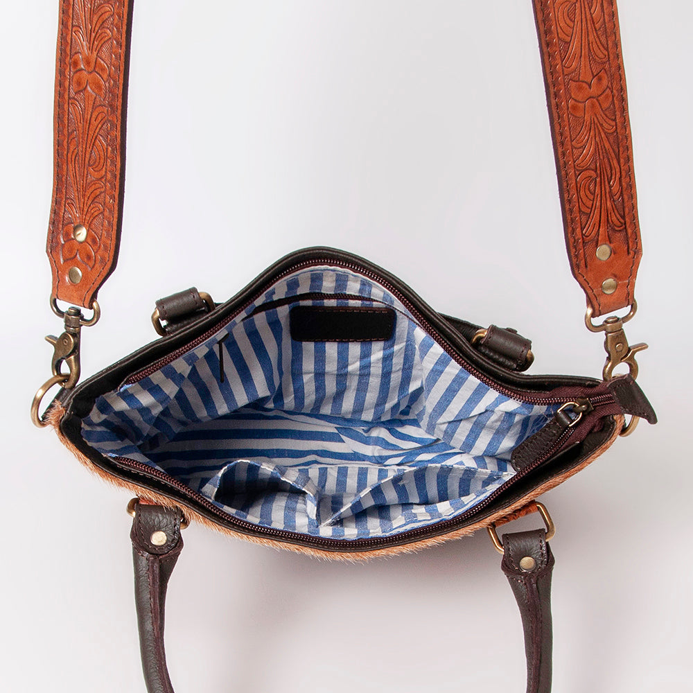 OHLAY Hand-Tooled Hair-On Genuine Leather Tote