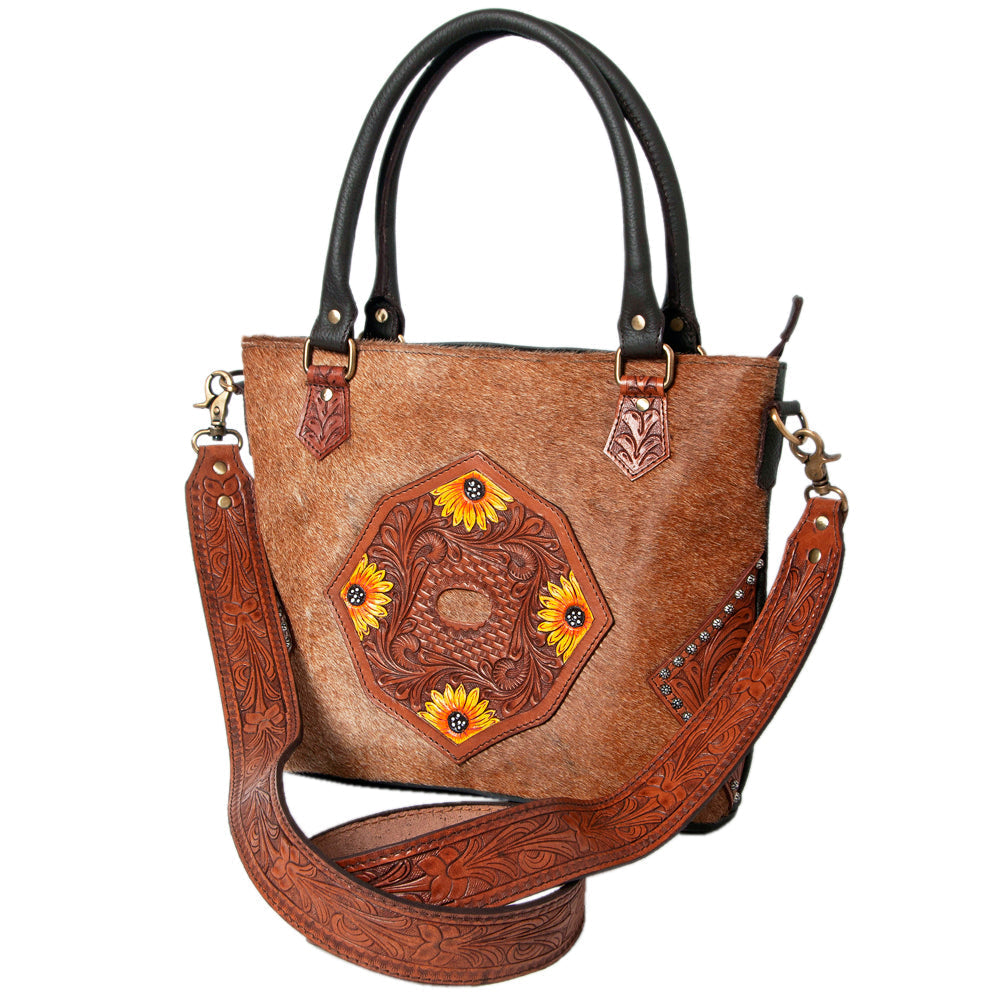 OHLAY Hand-Tooled Hair-On Genuine Leather Tote
