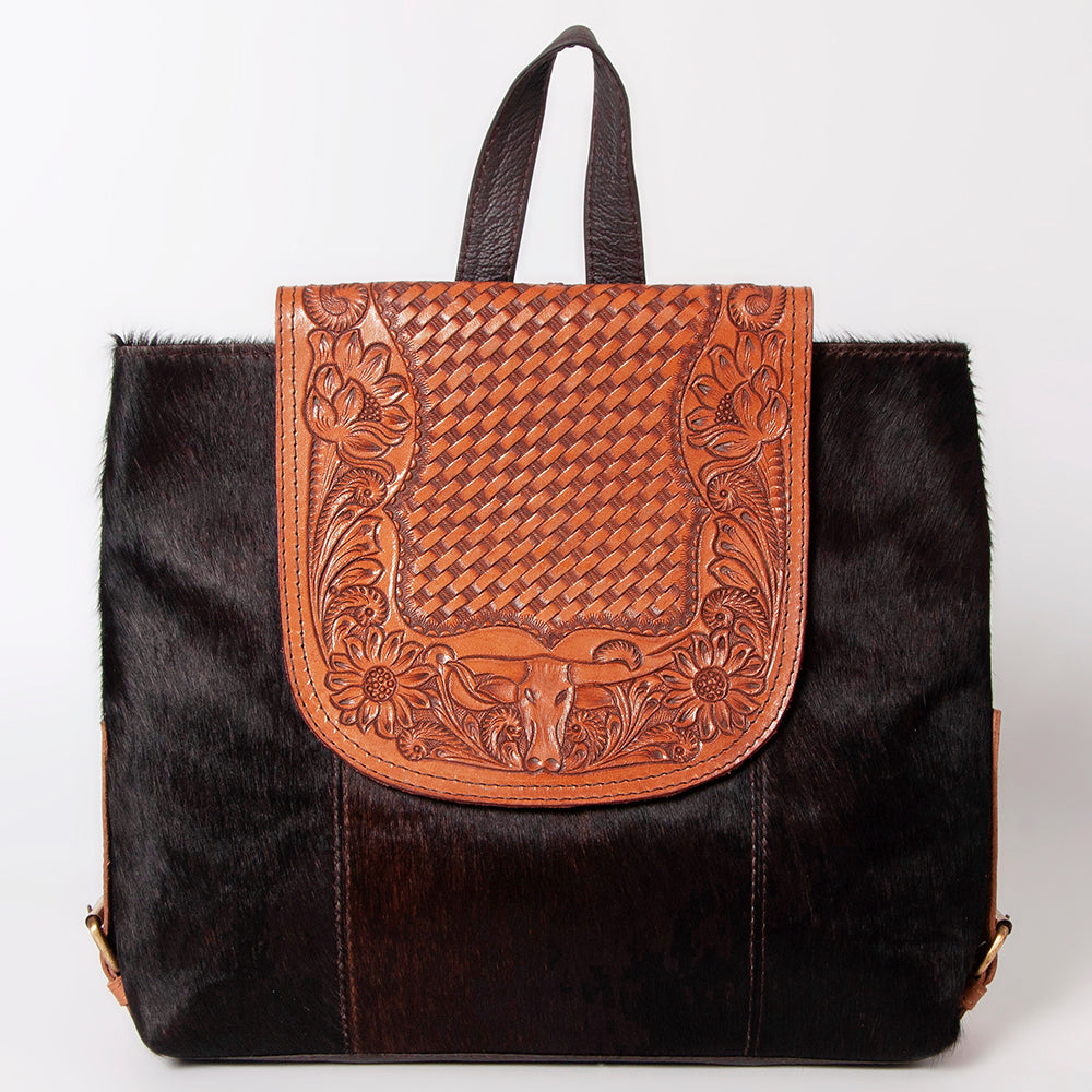 Ohlay Backpack Hand Tooled Hair-On Genuine Leather