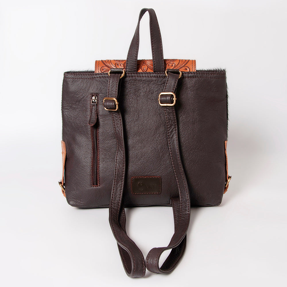 Ohlay Backpack Hand Tooled Hair-On Genuine Leather