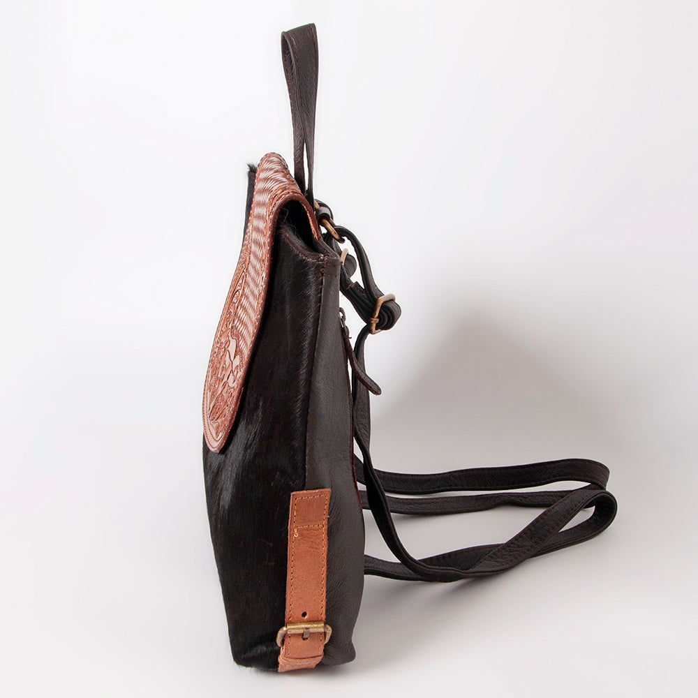 Ohlay Backpack Hand Tooled Hair-On Genuine Leather
