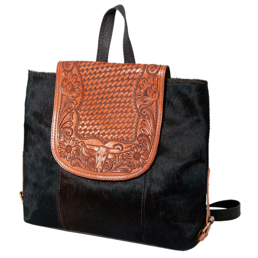 Ohlay Backpack Hand Tooled Hair-On Genuine Leather