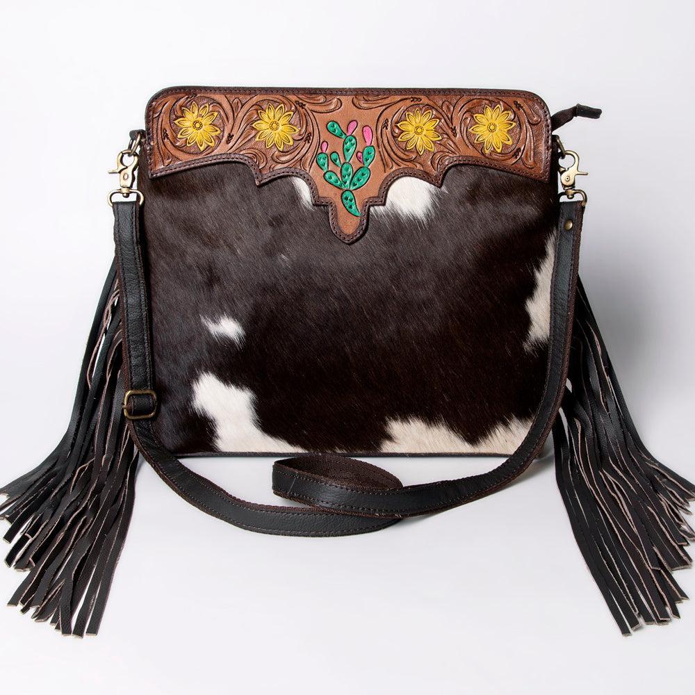 OHLAY Hand-Tooled Hair-On Leather Crossbody Bag