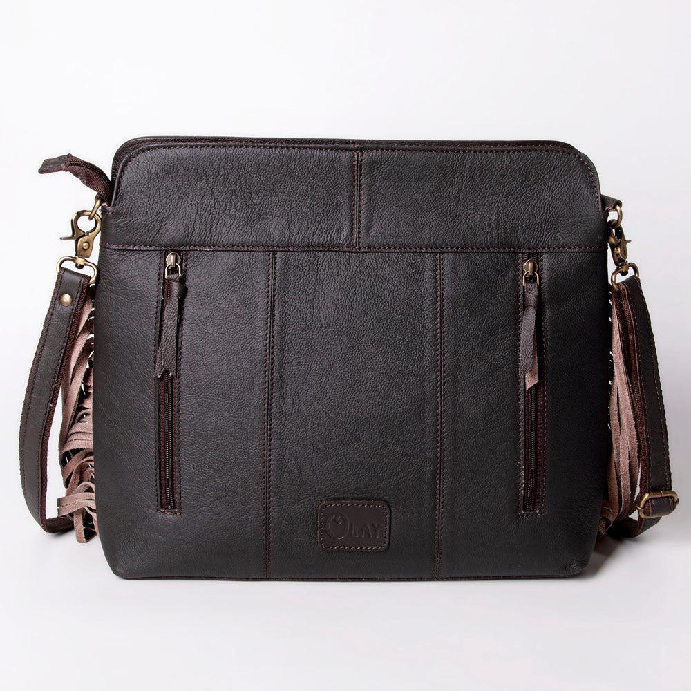OHLAY Hand-Tooled Hair-On Leather Crossbody Bag