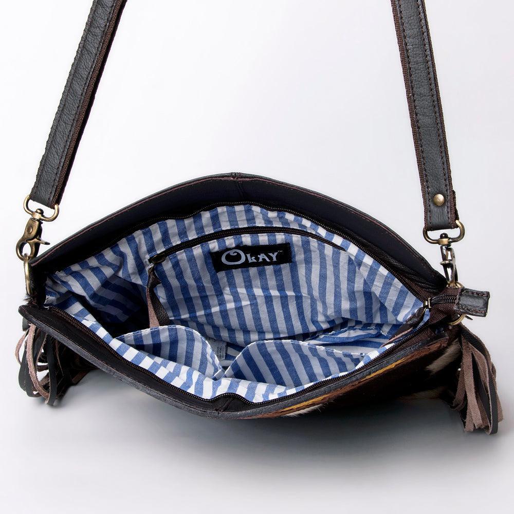 OHLAY Hand-Tooled Hair-On Leather Crossbody Bag