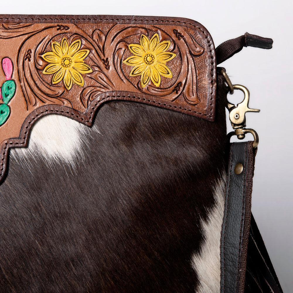 OHLAY Hand-Tooled Hair-On Leather Crossbody Bag