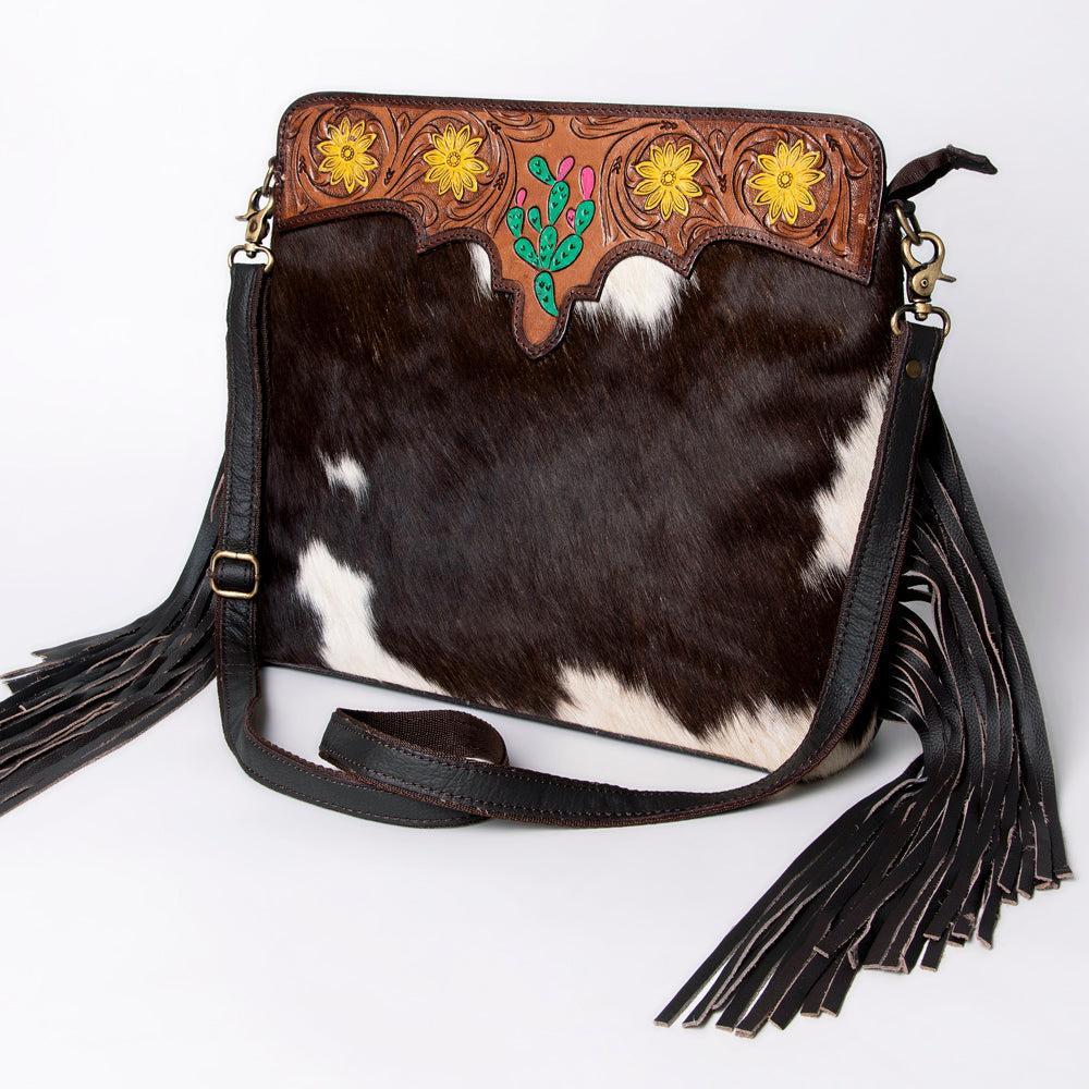 OHLAY Hand-Tooled Hair-On Leather Crossbody Bag