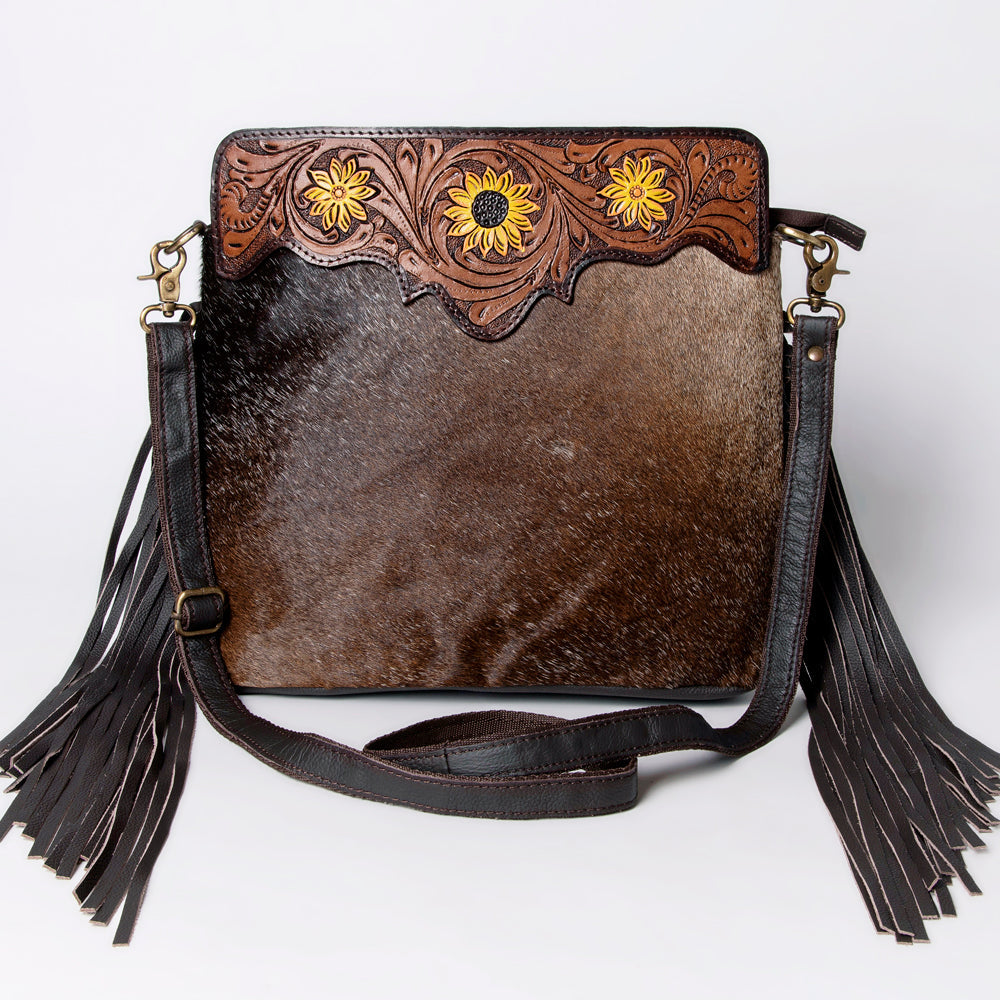 OHLAY Hand-Tooled Hair-On Leather Crossbody Bag