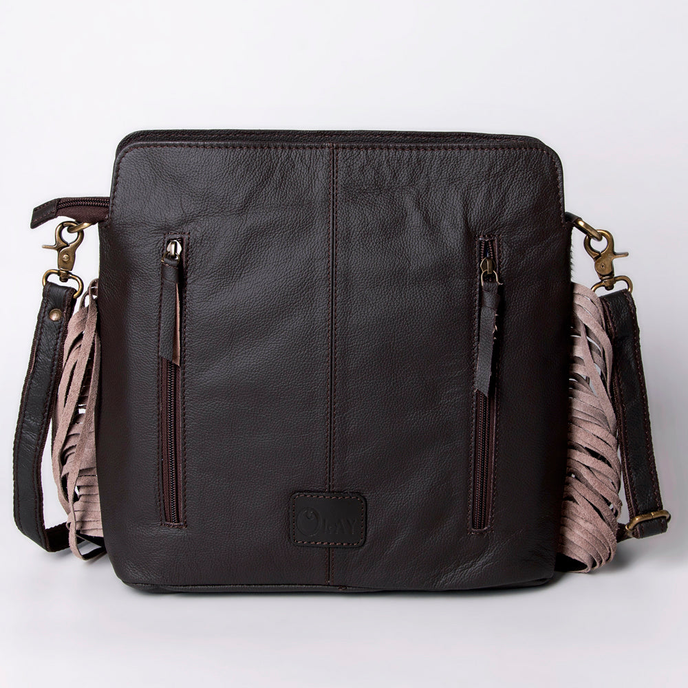OHLAY Hand-Tooled Hair-On Leather Crossbody Bag