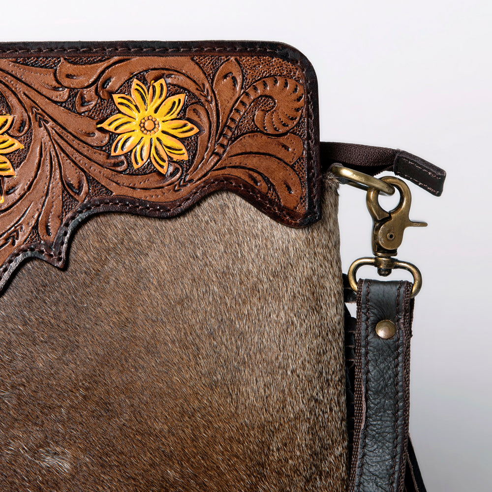OHLAY Hand-Tooled Hair-On Leather Crossbody Bag