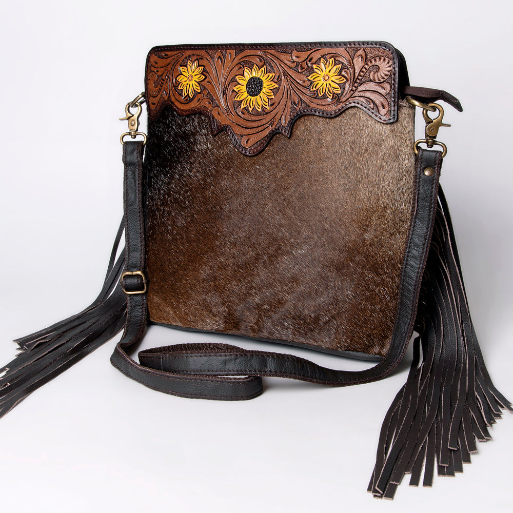 OHLAY Hand-Tooled Hair-On Leather Crossbody Bag