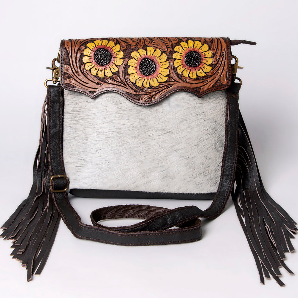 OHLAY Hand-Tooled Hair-On Genuine Leather Messenger Bag