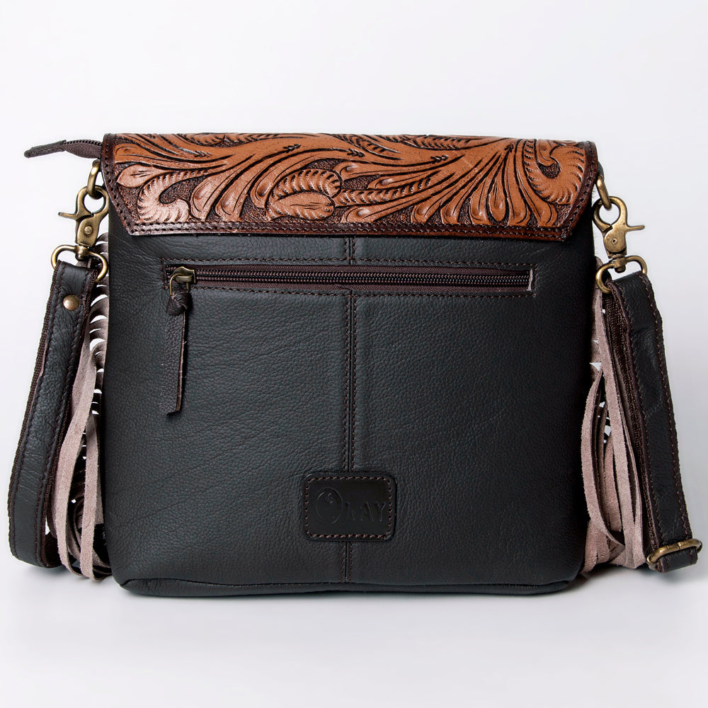 OHLAY Hand-Tooled Hair-On Genuine Leather Messenger Bag