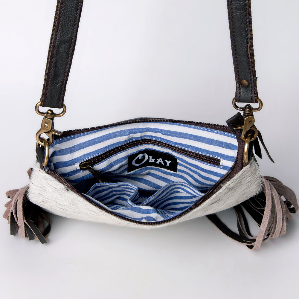 OHLAY Hand-Tooled Hair-On Genuine Leather Messenger Bag