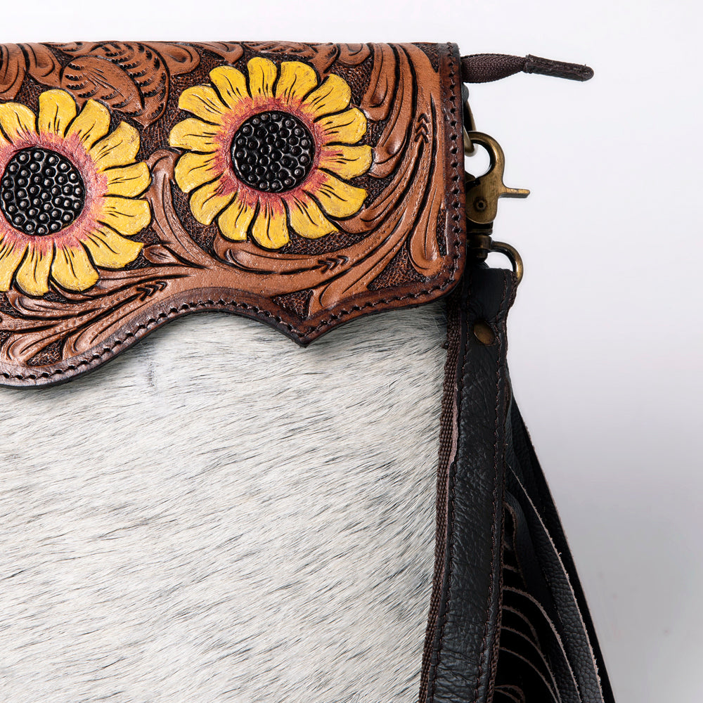 OHLAY Hand-Tooled Hair-On Genuine Leather Messenger Bag