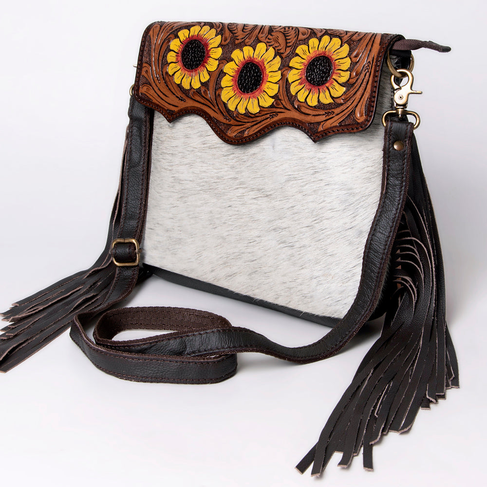 OHLAY Hand-Tooled Hair-On Genuine Leather Messenger Bag